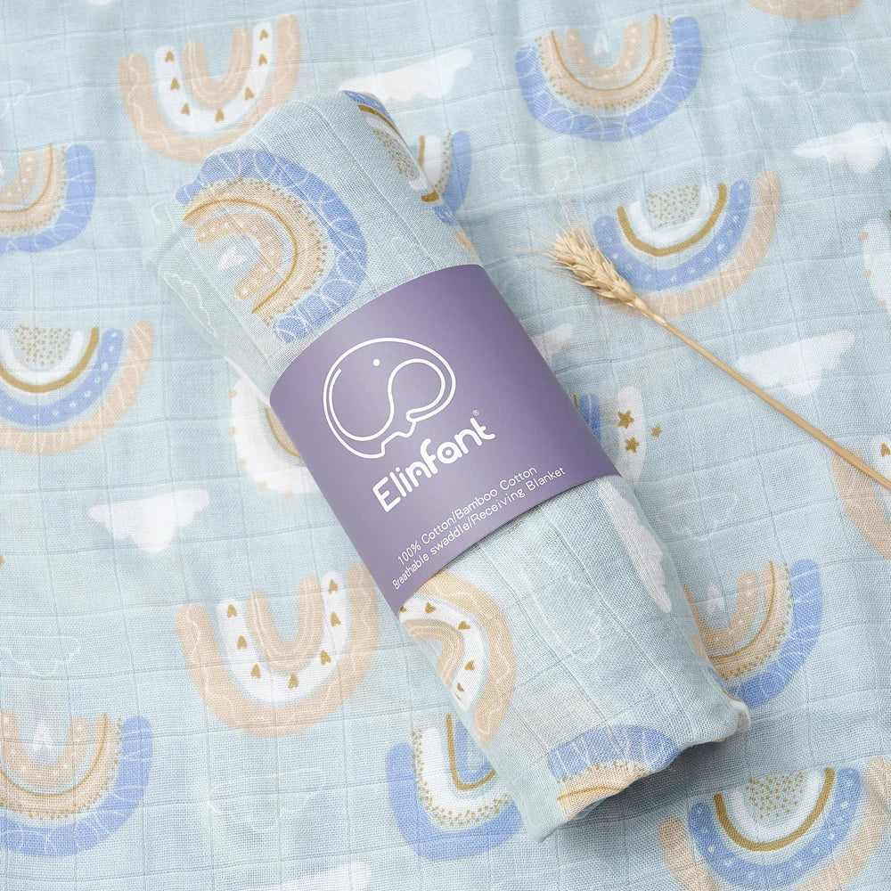 Bamboo Cotton Baby Muslin Swaddle Blanket - 120x110cm Soft Print Wrap by Elinfant