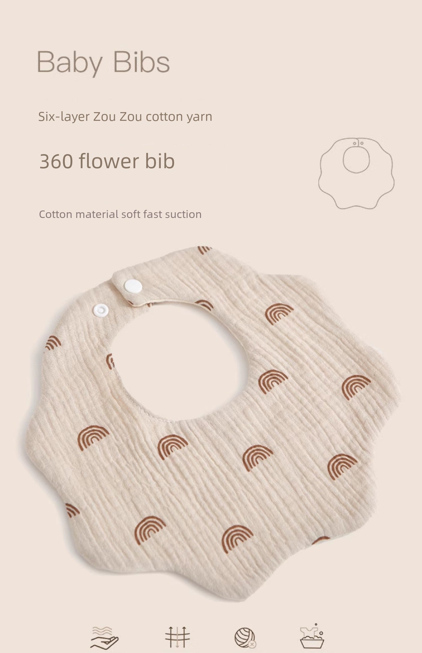 Saliva Towel Baby Spring and Summer Bib Newborn Baby Pure Cotton Gauze Fall and Winter Petals Bib Waterproof Milk Spilt