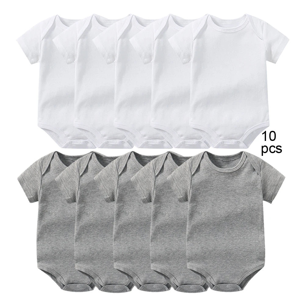10 Pcs Baby Bodysuits Newborn Jumpsuits Wholesale Summer Body Toddlers Jumpers Onesies Basic Solid Growings Grows Sleepsuits