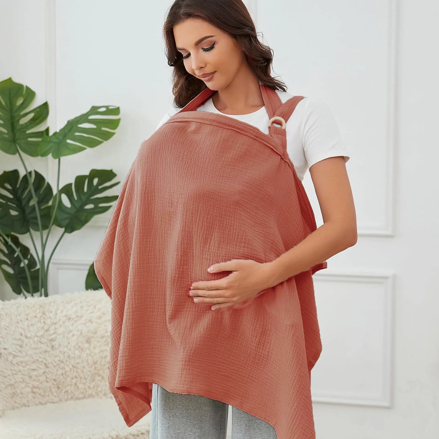 Muslin Nursing Cover - Breathable Breastfeeding Privacy Cover with Arch Neckline