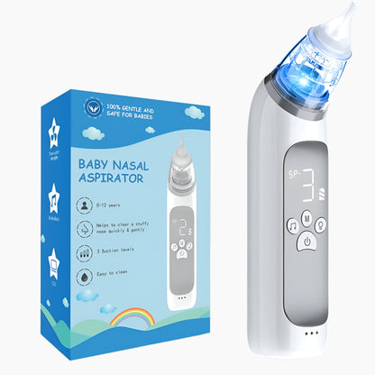 Electric Baby Nasal Aspirator – USB Rechargeable with Music, Lights & 3 Silicone Tips (0-24 Months)