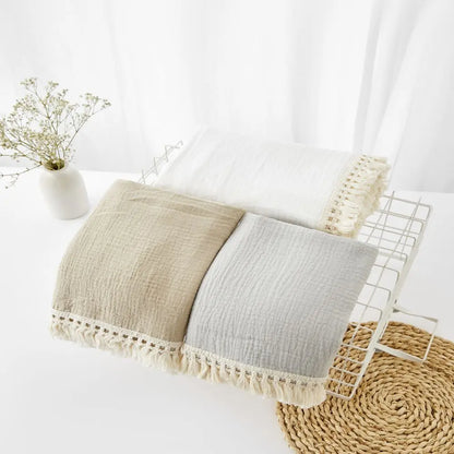 Cotton Muslin Swaddle Blanket – Tassel Baby Wrap