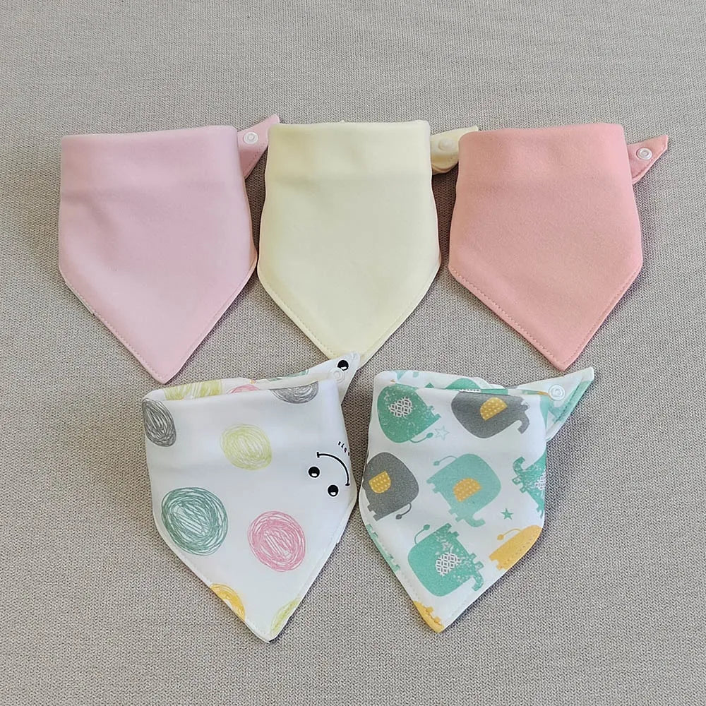 5pcs/lot Baby Bibs Triangle Double Cotton Bibs Cartoon Print Saliva Towel Baby Boys Girls Feeding Apron Cotton Bandana Bibs