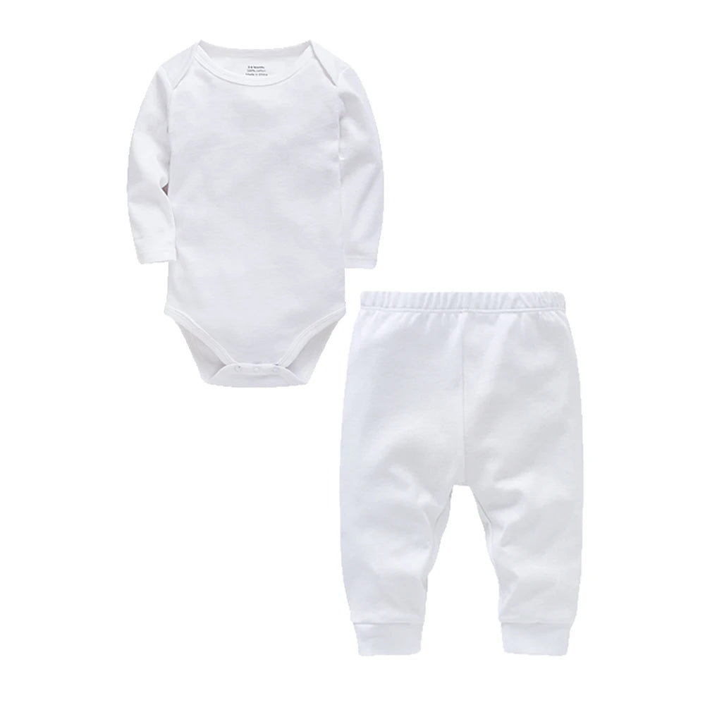 2 Pcs/set Baby Clothing Set 100% Cotton Plain Baby Romper+Pant Newborn Bodysuit Trousers Blank Legging Kids Clothes For 0-12 M