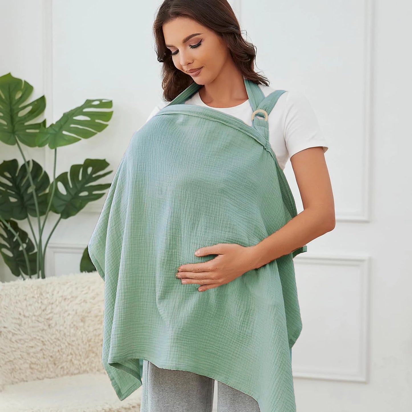 Muslin Nursing Cover - Breathable Breastfeeding Privacy Cover with Arch Neckline