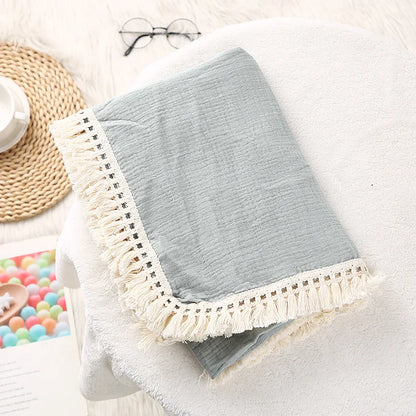 Cotton Muslin Swaddle Blanket – Tassel Baby Wrap