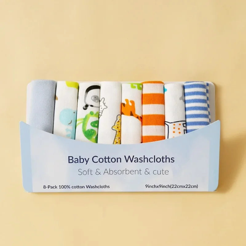 8-Piece Cotton Baby Towel Set – Soft Washcloths & Handkerchiefs for Newborns (0-24 Months)