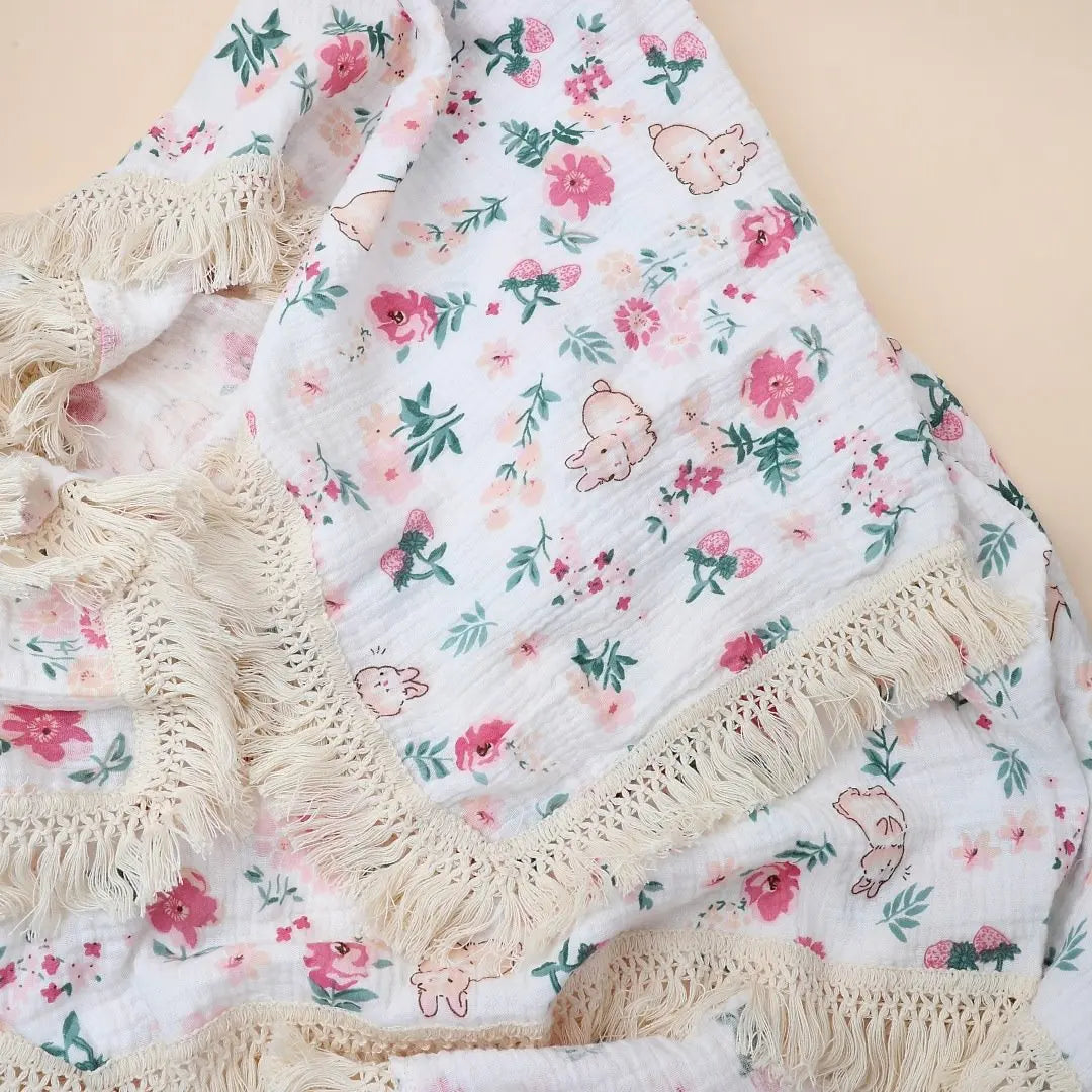 2 Layer Cotton Muslin Baby Blanket Floral Sunflower Newborn Swaddle Wrap Cloth Boy Girl Receiveing Blanket Baby Stroller Blanket