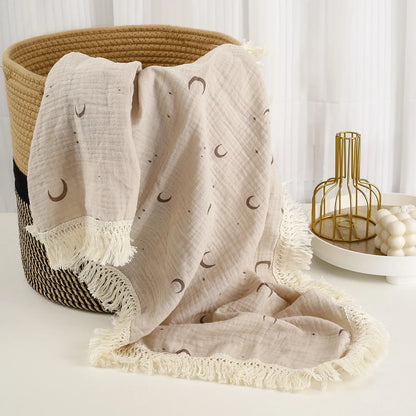Cotton Muslin Swaddle Blanket – Tassel Baby Wrap