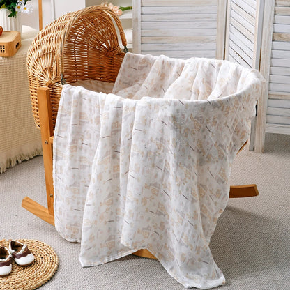 Bamboo Cotton Baby Muslin Swaddle Blanket - 120x110cm Soft Print Newborn Wrap