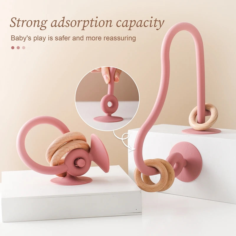 Montessori Silicone Teething Track Maze - Educational Wooden Roller Coaster Bead Toy