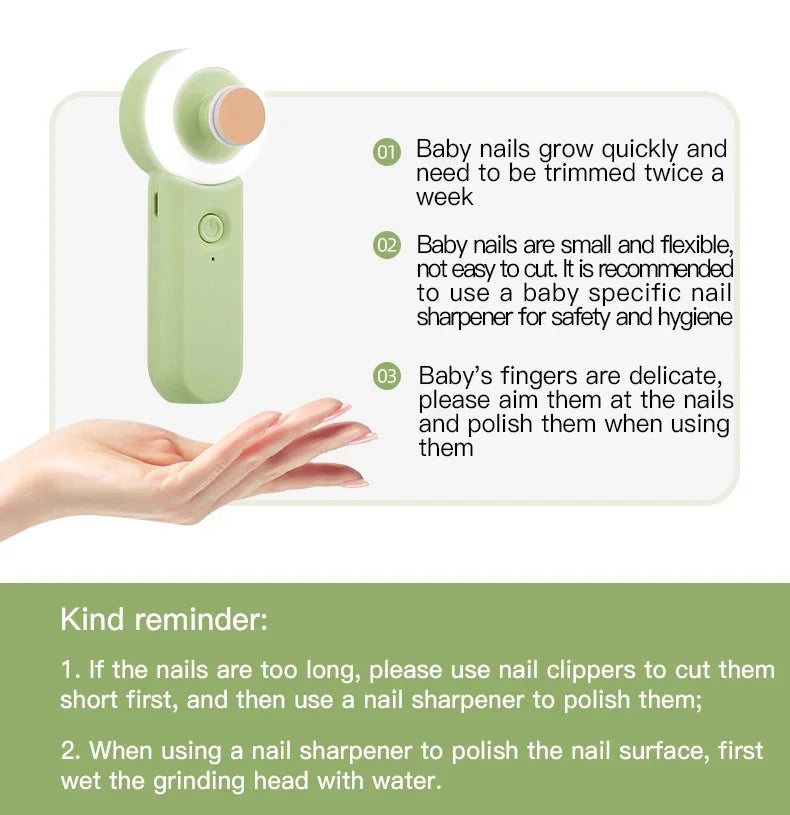 Luminous Rechargeable Baby Nail Grinder – Safe & Silent Electric Clipper for Newborns (0+ Months)