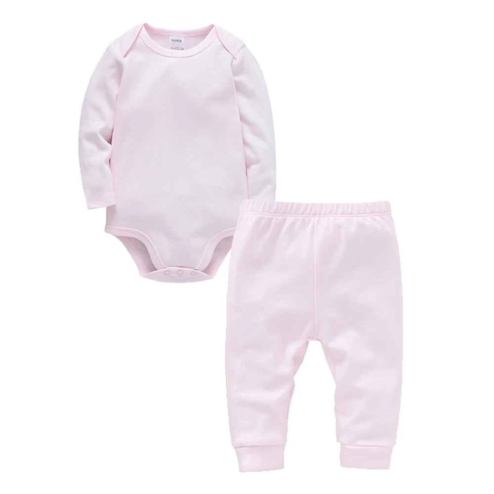 2 Pcs/set Baby Clothing Set 100% Cotton Plain Baby Romper+Pant Newborn Bodysuit Trousers Blank Legging Kids Clothes For 0-12 M