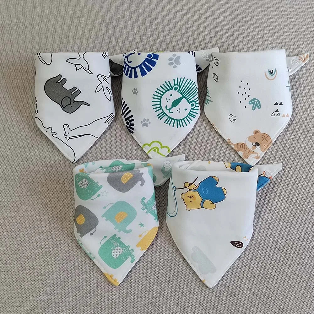 5pcs/lot Baby Bibs Triangle Double Cotton Bibs Cartoon Print Saliva Towel Baby Boys Girls Feeding Apron Cotton Bandana Bibs