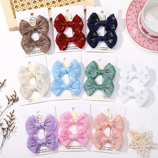 10Pcs/set lovely bowknot hairgripes for girls hair bangs hair clip fresh yarns ribbon alloy barrette boutique kids headwear