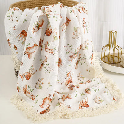 Cotton Muslin Swaddle Blanket – Tassel Baby Wrap