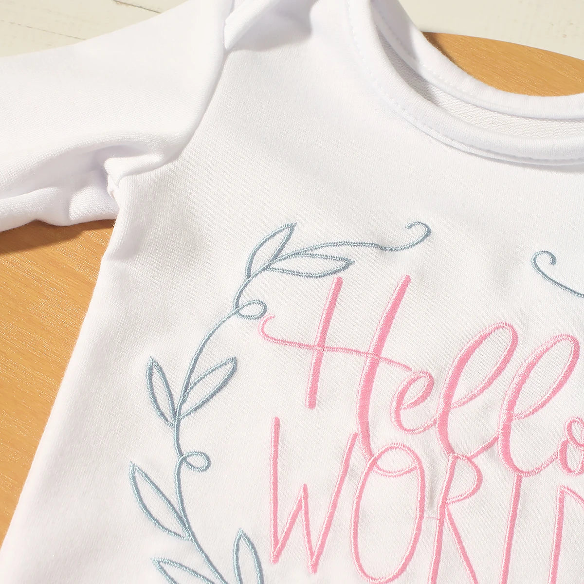 Ylsteed "Hello World" Embroidery Newborn Photography Props Infant Romper Jumpsuit with Bow Hat Baby Coming Home Outfit Baby Gift