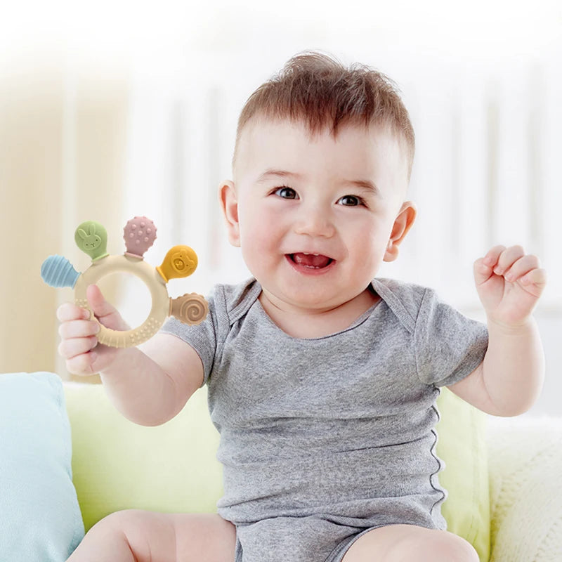 Multicolor Silicone Baby Ring Teether - Anxiety Relief Sensory Toy for 0-12 Months