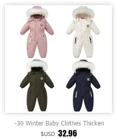 2025 New born Baby Girl clothes Winter Snowsuit Plus Velvet Thick Baby Boys Jumpsuit 0-3 Years Romper boy Overalls Toddler Coat