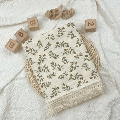 Cotton Muslin Swaddle Blanket – Tassel Baby Wrap