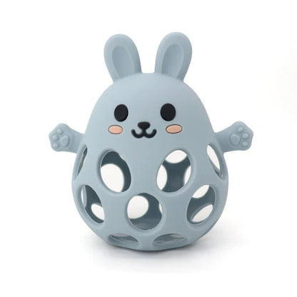 Silicone Baby Teether Gift Set - Rabbit & Owl Shaped Cartoon Teething Toy with Bell