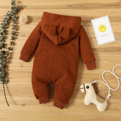 Cute Ears Hooded Baby Romper - Long Sleeve Bodysuit for Newborns 0-18 Months