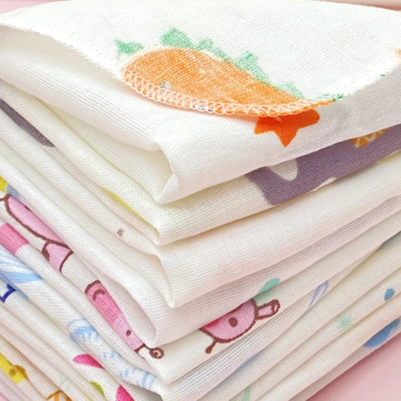 10Pcs Baby Washcloths Cartoon Cute Print Double Layer Gauze Infant Face Towel Absorbent Square Burp Cloths Handkerchief Random