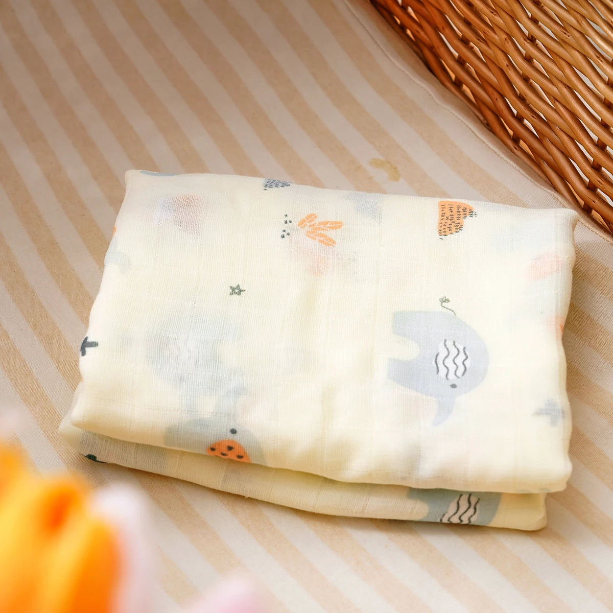 Bamboo Cotton Baby Muslin Swaddle Blanket - 120x110cm Soft Print Newborn Wrap