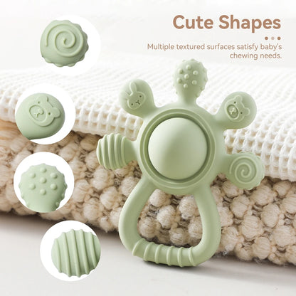 Silicone Baby Teether Rattle – Sensory Toy 0–12 Months