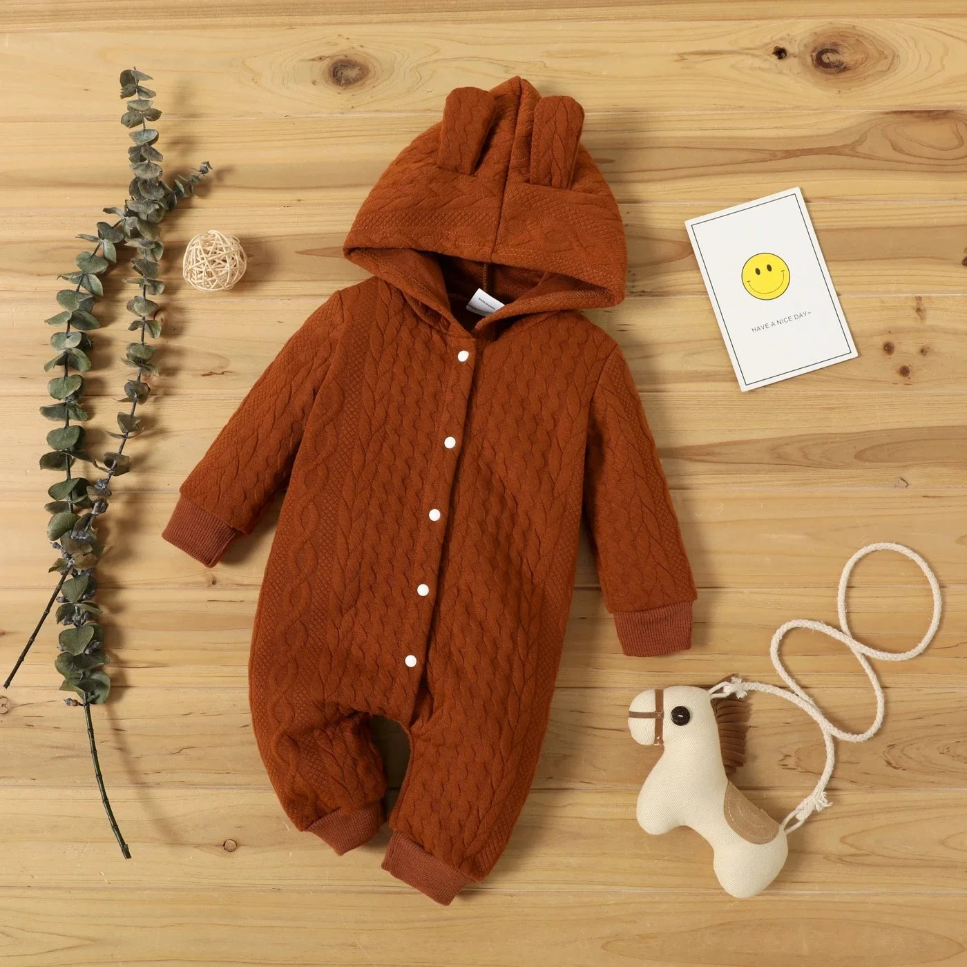 Cute Ears Hooded Baby Romper - Long Sleeve Bodysuit for Newborns 0-18 Months