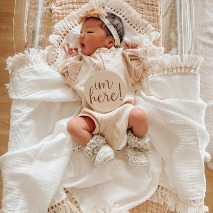 Cotton Muslin Swaddle Blanket – Tassel Baby Wrap