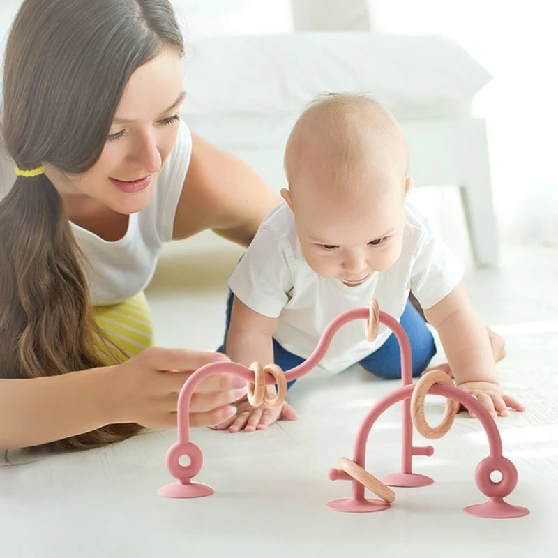 Montessori Silicone Teething Track Maze - Educational Wooden Roller Coaster Bead Toy