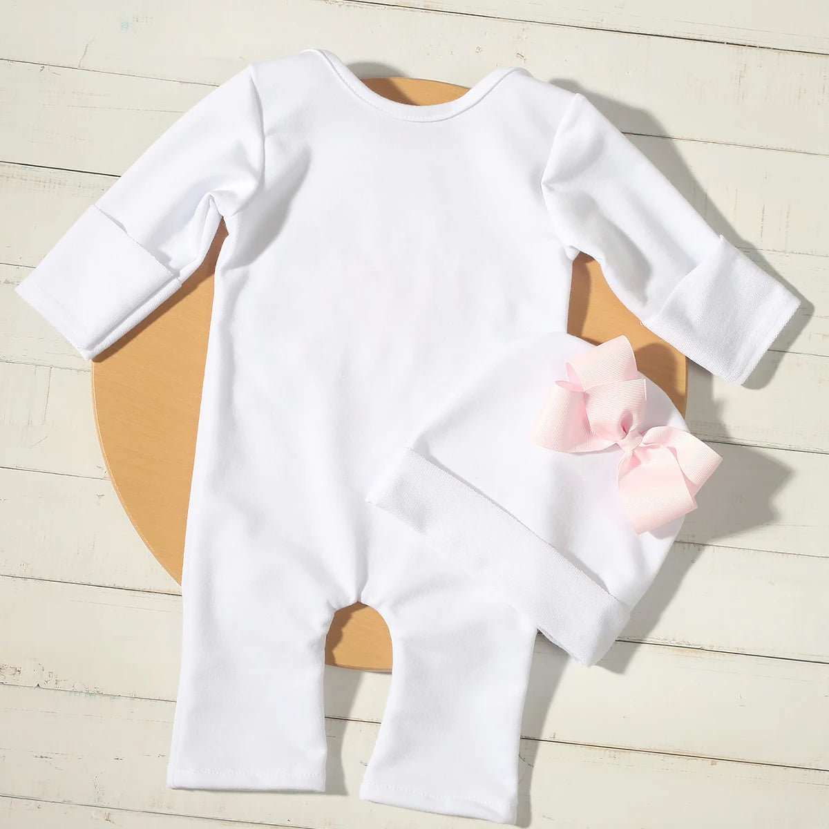 Ylsteed "Hello World" Embroidery Newborn Photography Props Infant Romper Jumpsuit with Bow Hat Baby Coming Home Outfit Baby Gift