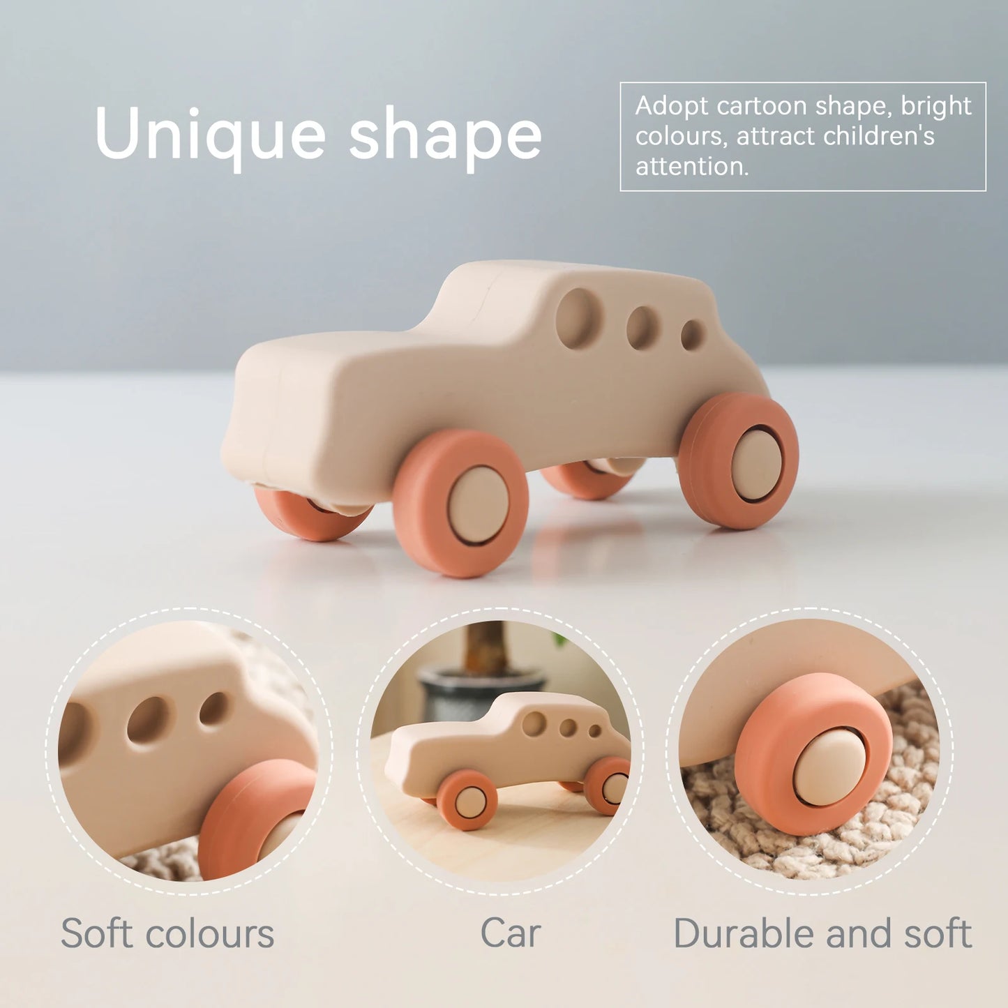 Montessori Silicone Car Toys - Educational Teether Blocks for Babies 0-12 Months