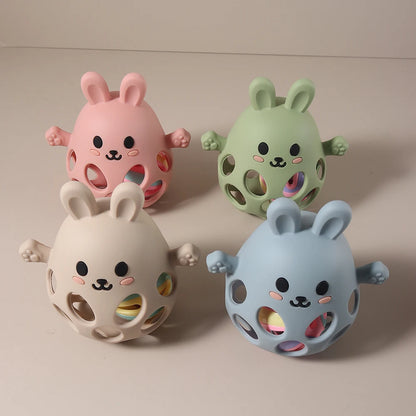 Silicone Baby Teether Gift Set - Rabbit & Owl Shaped Cartoon Teething Toy with Bell