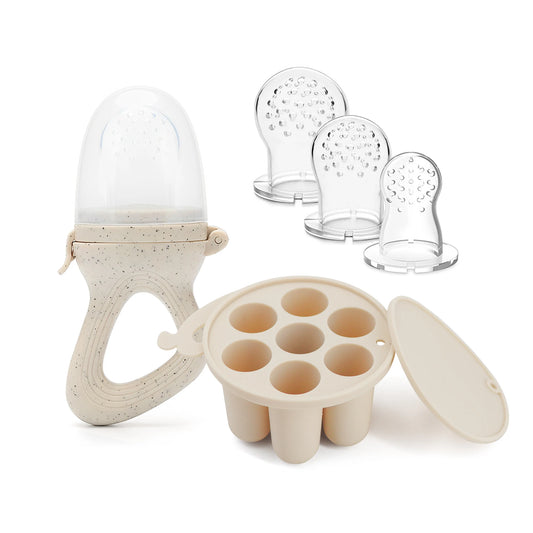 Silicone Baby Fruit Feeder & Teether with Freezer Tray – Self-Feeding Pacifier for Fresh Fruit & Purees (BPA-Free)