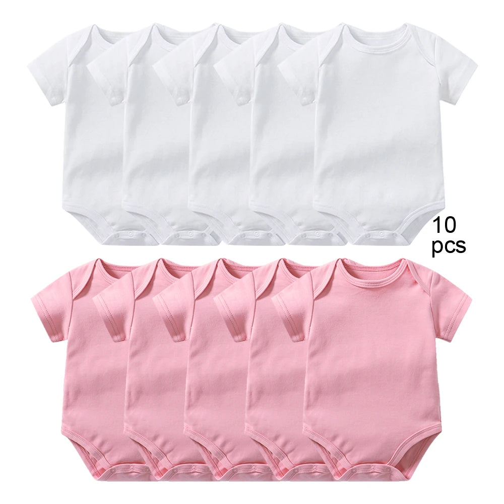 10 Pcs Baby Bodysuits Newborn Jumpsuits Wholesale Summer Body Toddlers Jumpers Onesies Basic Solid Growings Grows Sleepsuits