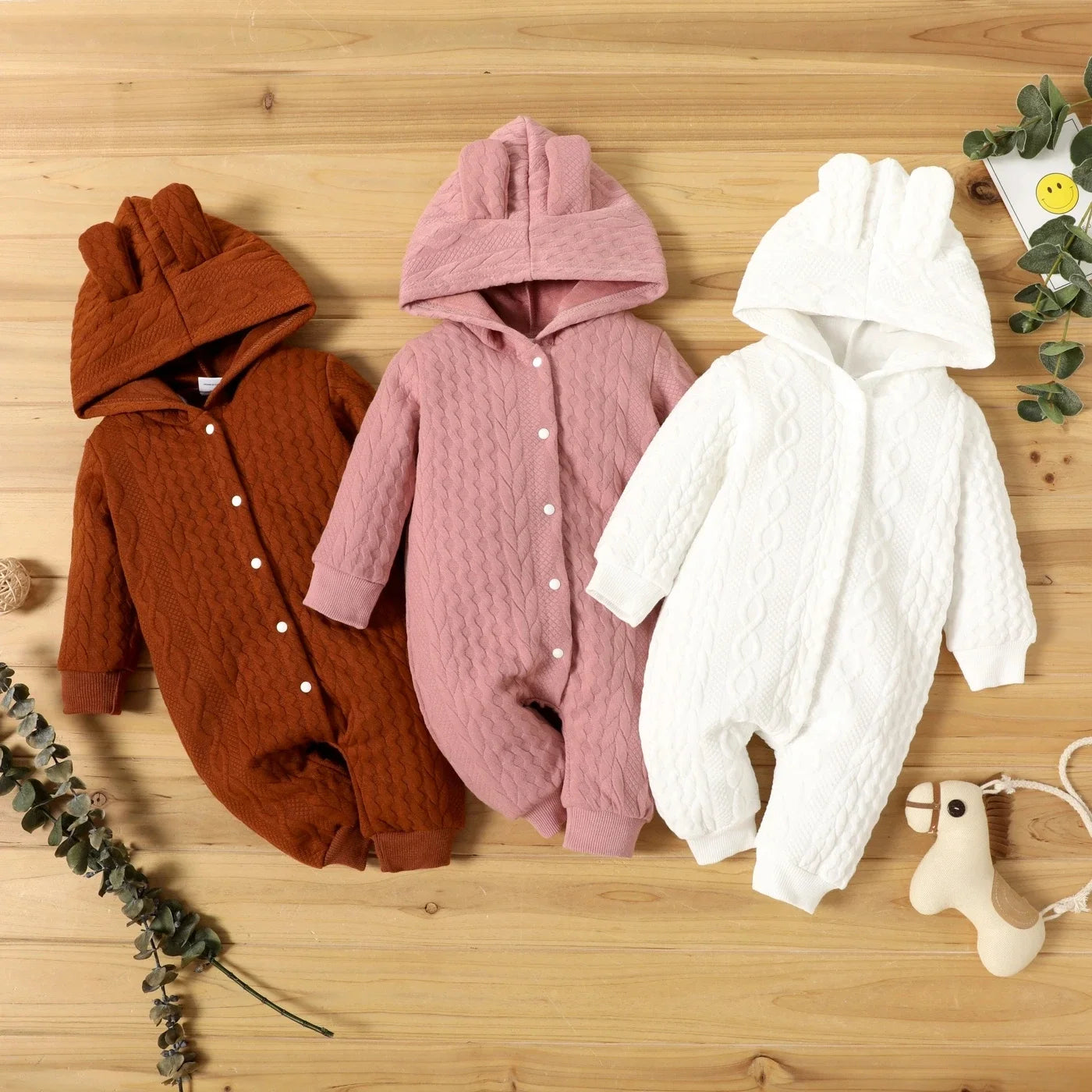 Cute Ears Hooded Baby Romper - Long Sleeve Bodysuit for Newborns 0-18 Months