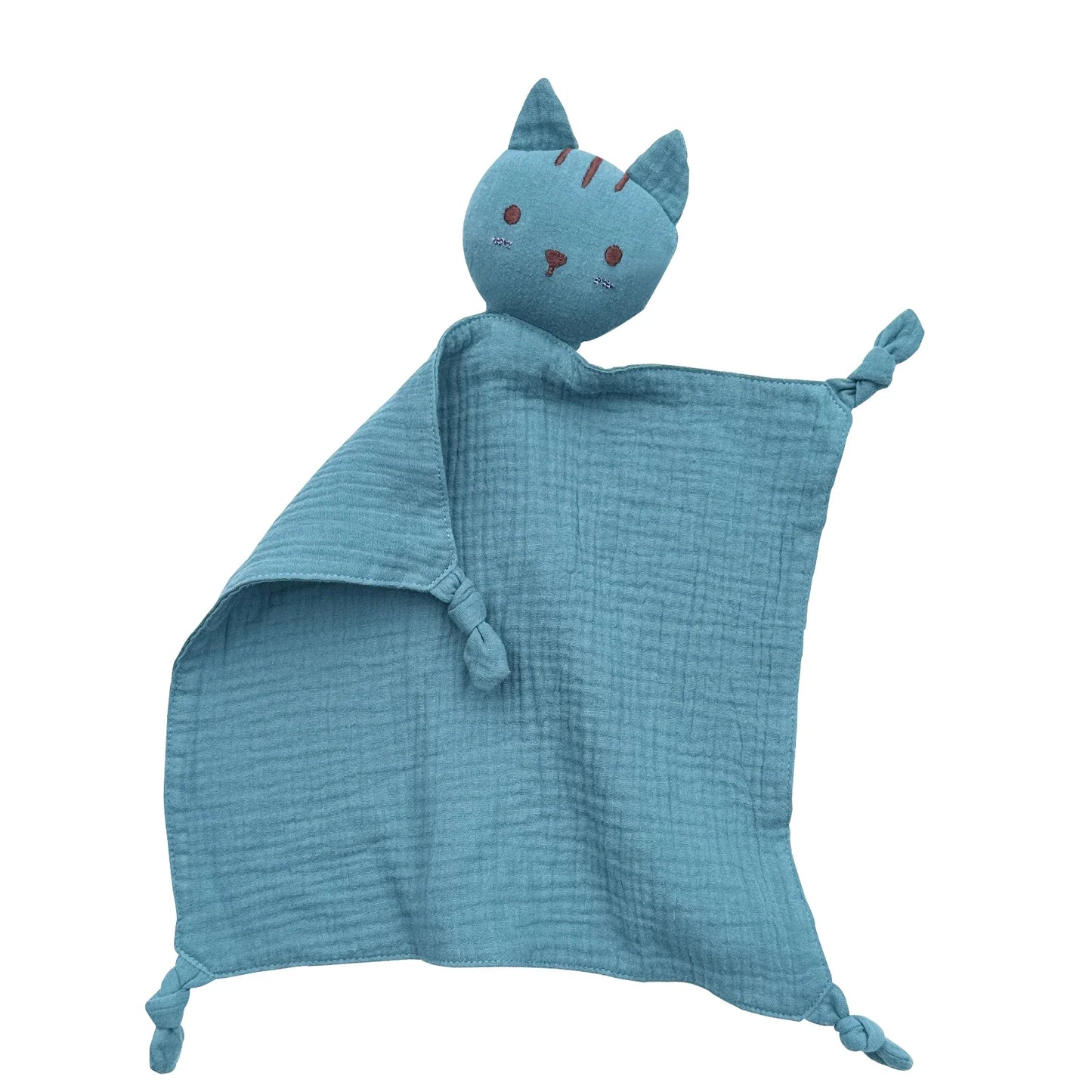 Soft Cotton Muslin Baby Bib with Stuffed Cat - Security Blanket & Comfort Towel