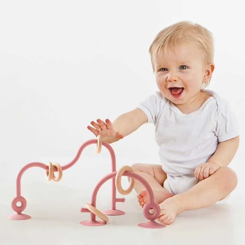 Montessori Silicone Teething Track Maze - Educational Wooden Roller Coaster Bead Toy