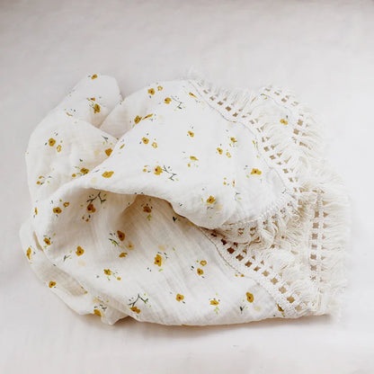Cotton Muslin Swaddle Blanket – Tassel Baby Wrap