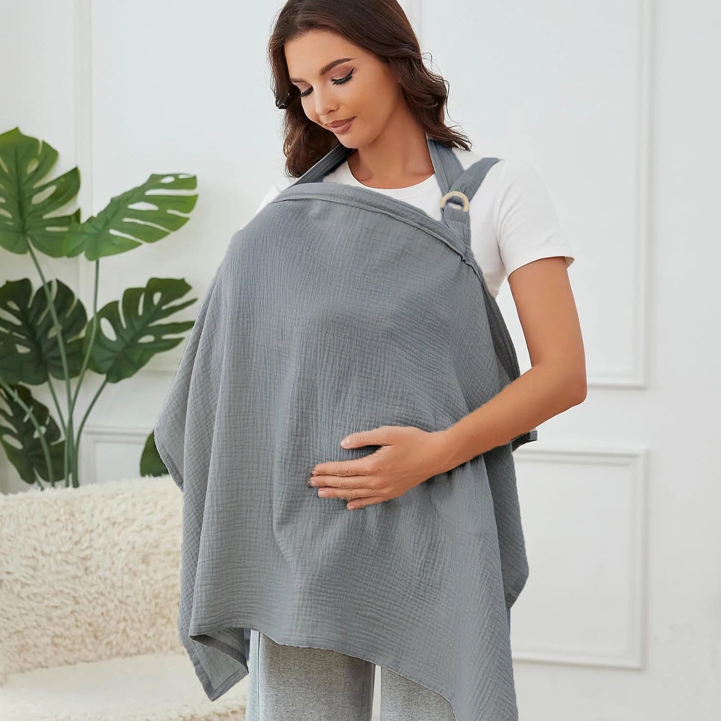 Muslin Nursing Cover - Breathable Breastfeeding Privacy Cover with Arch Neckline