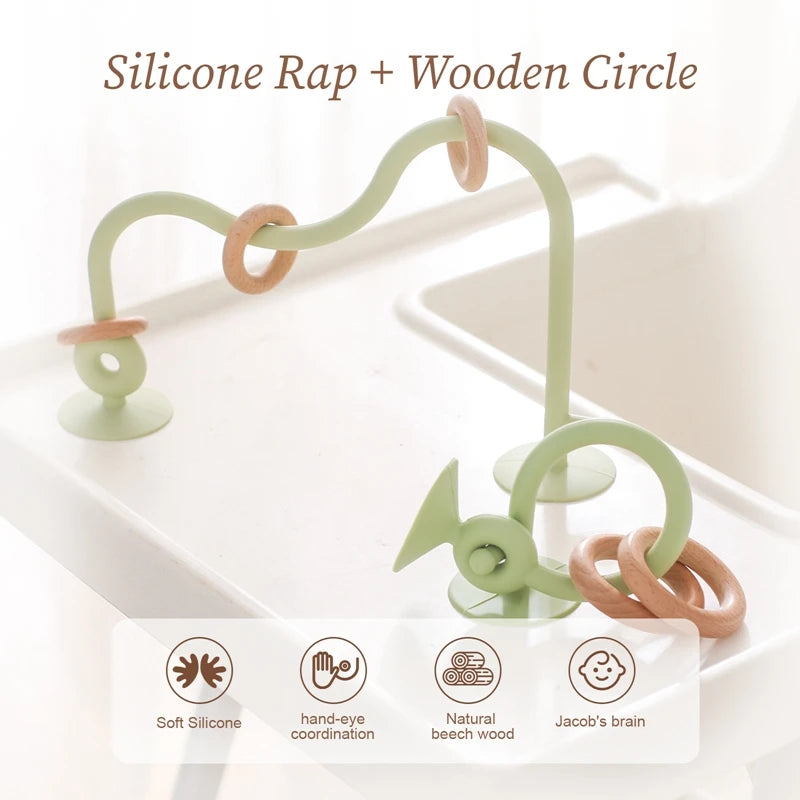 Montessori Silicone Teething Track Maze - Educational Wooden Roller Coaster Bead Toy