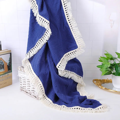Cotton Muslin Swaddle Blanket – Tassel Baby Wrap