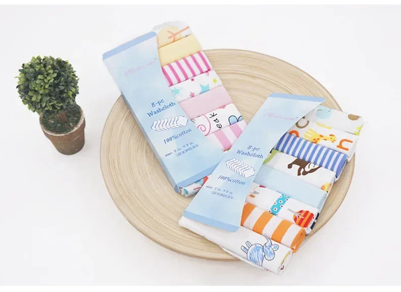 8-Piece Cotton Baby Towel Set – Soft Washcloths & Handkerchiefs for Newborns (0-24 Months)