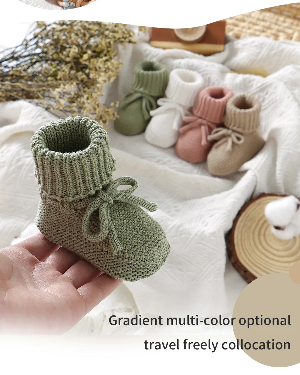 Baby Shoes Solid Color Knitted Newborn Boys and Girls Boots First Walkers Soft Bottom Infant Unisex Footwear 0-18m Child Booties