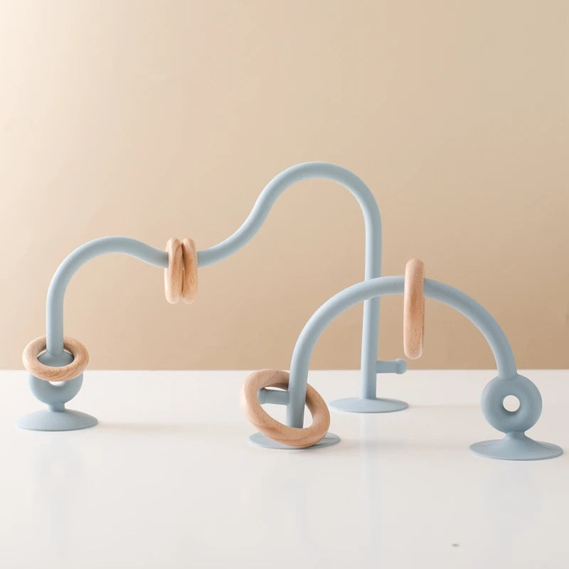 Montessori Silicone Teething Track Maze - Educational Wooden Roller Coaster Bead Toy