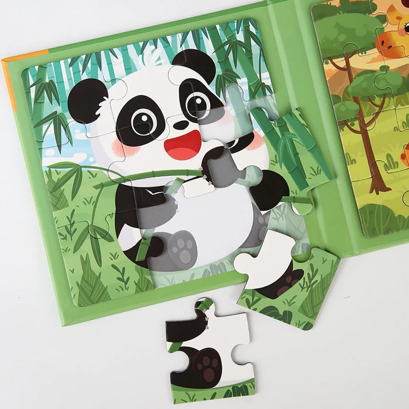Magnetic Puzzles Games for Kids Busy Quiet Cartoon Animals Jigsaw Book Montessori Baby Educational Toys Children's Early Gifts