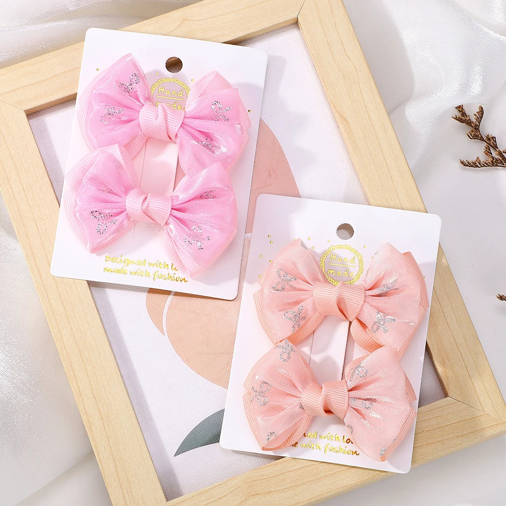 10Pcs/set lovely bowknot hairgripes for girls hair bangs hair clip fresh yarns ribbon alloy barrette boutique kids headwear