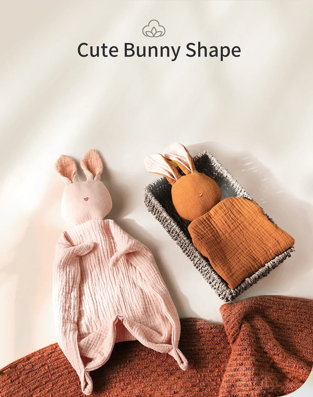 Baby Soothing Towel | 100% Muslin Cotton Comfort Blanket with Cute Bunny Design